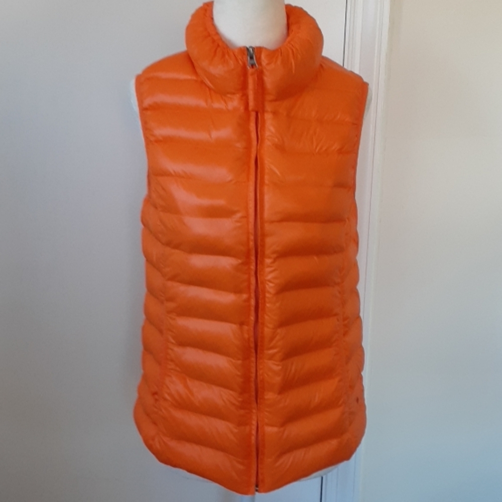 EUC orange zip-up down-filled puffer vest